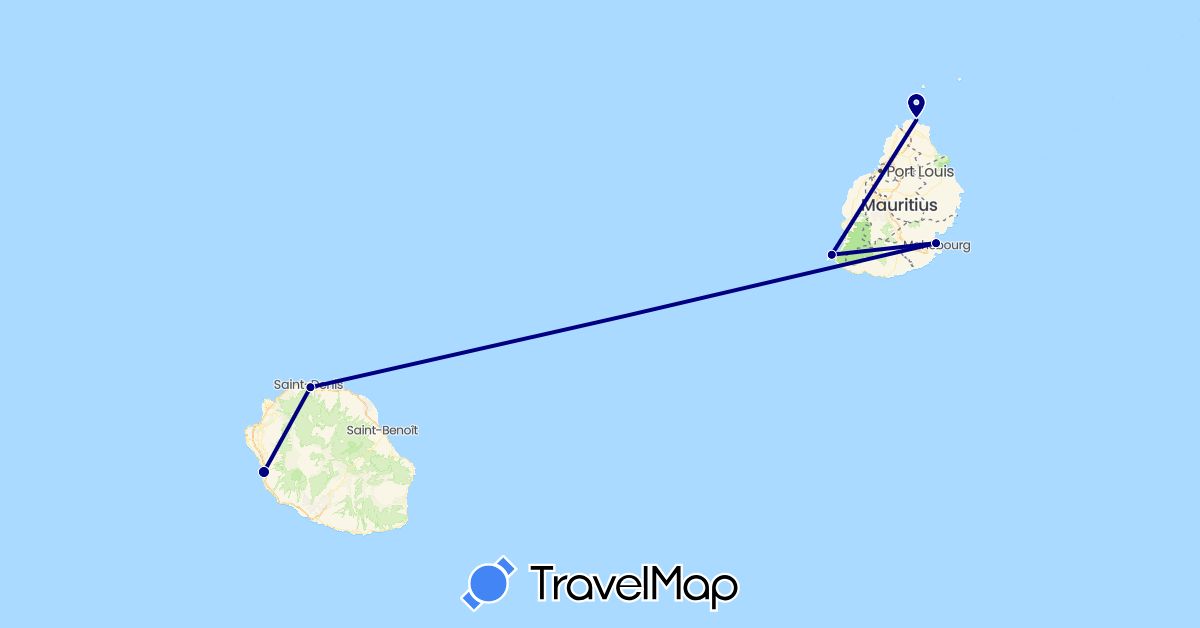 TravelMap itinerary: driving in Mauritius, Réunion (Africa)